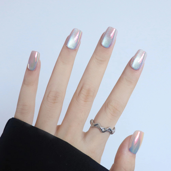Rankų darbo nagų rinkinys 30 vnt. su Cat's Eye/Aurora efektu, nuimami dirbtiniai nagai, trumpas stilius