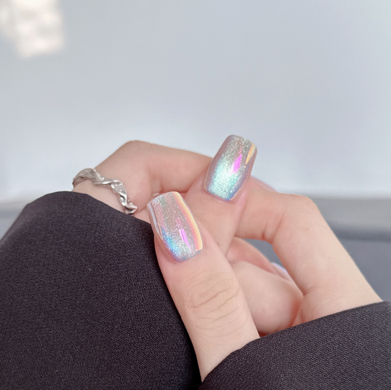 Rankų darbo nagų rinkinys 30 vnt. su Cat's Eye/Aurora efektu, nuimami dirbtiniai nagai, trumpas stilius