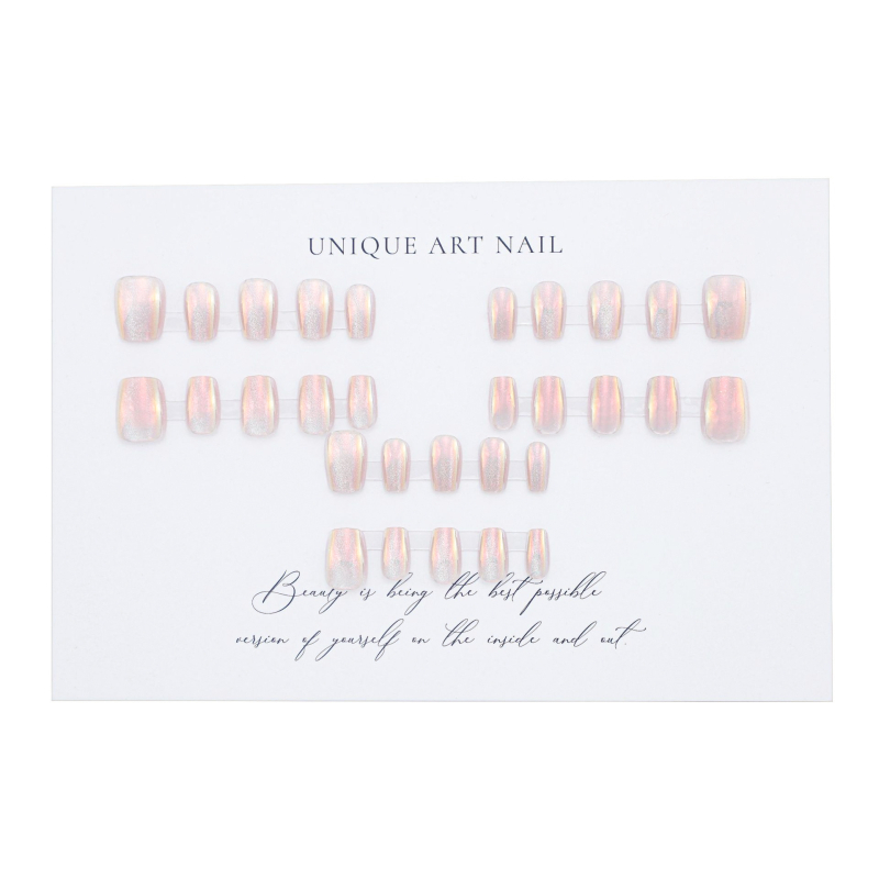 Rankų darbo nagų rinkinys 30 vnt. su Cat's Eye/Aurora efektu, nuimami dirbtiniai nagai, trumpas stilius