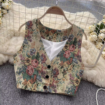 Γιλέκο με τυπωμένο σχέδιο, V-ντεκολτέ, Slim Fit, πολύ κοντό μήκος