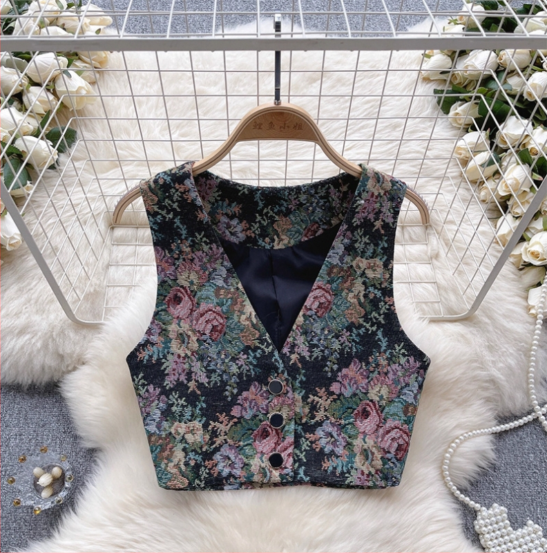 Vesta s potlačou, V-krk, úzky strih, ultra krátka dĺžka