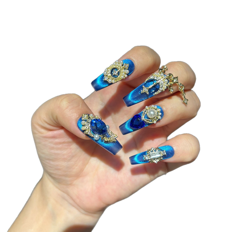 Unghii pur handmade, de purtare, Cat Eye și French, lungi, origine Fujian, marcă locală, pentru femei