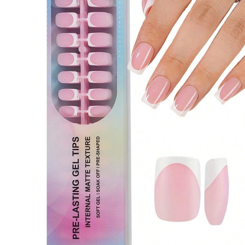 Unghii false – set 168 bucăți, formă pătrată scurtă, stil franțuzesc, imprimeuri leopard și stele, stickere detașabile pentru unghii