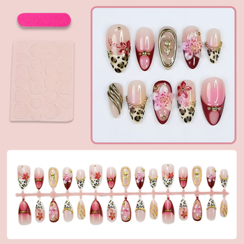 Αυτοκόλλητα νύχια – 30 τεμάχια, 3D λουλουδάτος σχεδιασμός, μαρμάρινο σχέδιο, κωδικός NBL-JX-85, άνετα για εφαρμογή, ευρωπαϊκό και αμερικανικό στυλ
