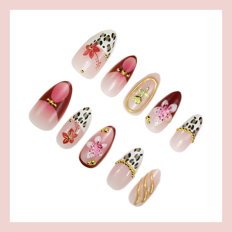 Klipuojami nagai – 30 vnt., 3D gėlių dizainas, marmuro raštas, prekės kodas NBL-JX-85, patogu dėvėti, Europos ir Amerikos stilius