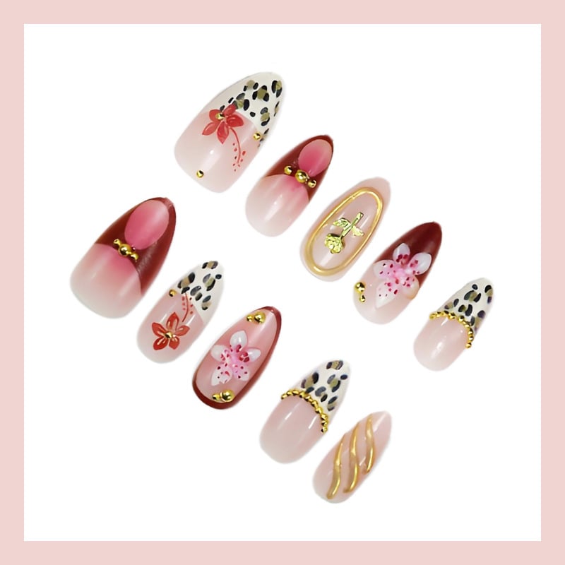 Klipuojami nagai – 30 vnt., 3D gėlių dizainas, marmuro raštas, prekės kodas NBL-JX-85, patogu dėvėti, Europos ir Amerikos stilius