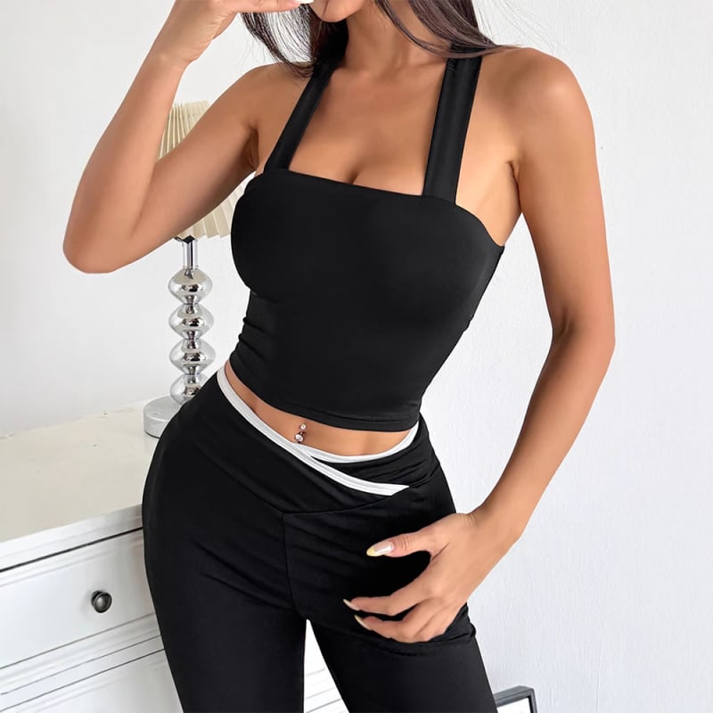 Ad396 Tank Top ar šņorēm, Divām plecu siksnām, Slim fit, Īss garums, Poliesteres maisījums