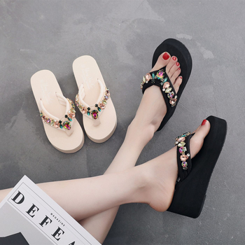 Ženske sandale s visokim petama i debelim potplatom ukrašene kristalima (Gornji materijal: univerzalni model; Kategorija proizvoda: herringbone; Stil: etnički; Potplat: guma)