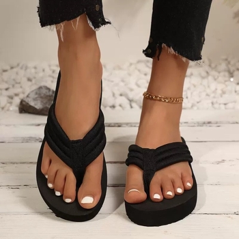 Γυναικείες παντόφλες με φαρδύ πάτο, κορεατικού στυλ, υφασμάτινο επάνω μέρος, EVA σόλα, άνοιξη 2024