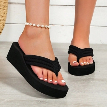 Γυναικείες παντόφλες με φαρδύ πάτο, κορεατικού στυλ, υφασμάτινο επάνω μέρος, EVA σόλα, άνοιξη 2024