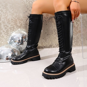 Moteriški Chelsea bateliai su šoniniu užtrauktuku, aukštas šahtos, PU viršus, guminis padas, 3–5 cm vidutinio aukščio kulnas