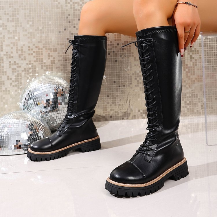 Moteriški Chelsea bateliai su šoniniu užtrauktuku, aukštas šahtos, PU viršus, guminis padas, 3–5 cm vidutinio aukščio kulnas