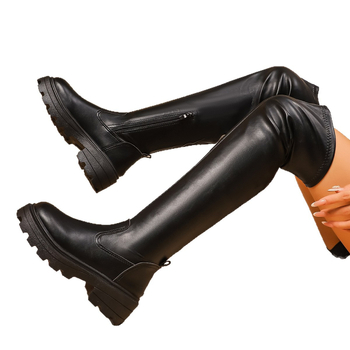 Zābaki pāri ceļgalam, vintāžas stilā, apaļas pirksta forma, bieza zole, sānu rāvējslēdzējs