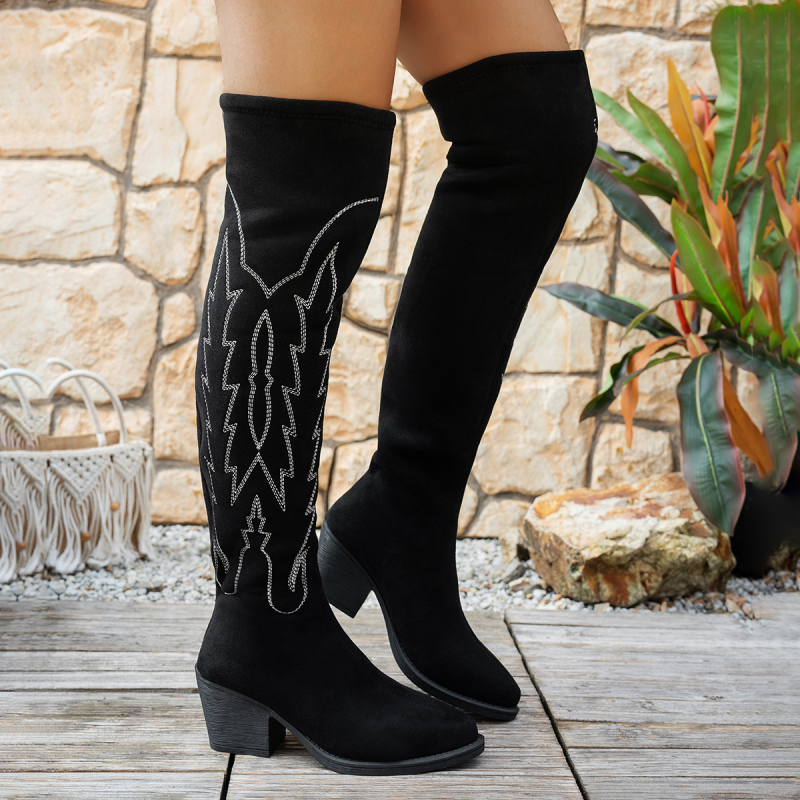 Sieviešu velūra pār-kolnu zābaki ar kristālu dekoriem, smailais purns, plata vidējā augstuma papēlis 3–5 cm, slip-on, ziemas/ rudens sezonai