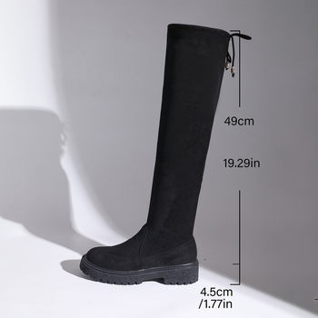 Cizme până la genunchi - Partea superioară: velur, Vârf rotund, Toc gros 3–5 cm