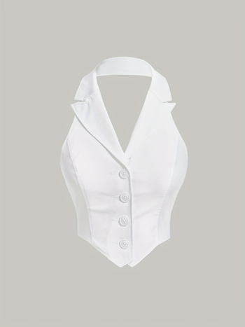 V-nyakú mellény felső, egyrészes gombolás, poliészter, rövid fazon, szabályos szabás