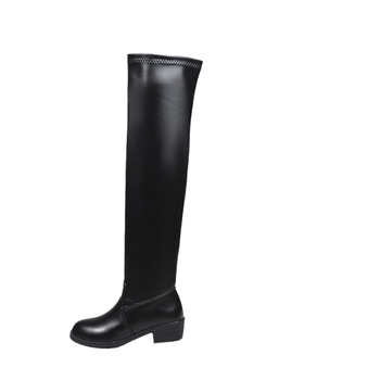 Moterų per kelio botai, PU viršus, gumos padas, storas kulnas, pull-on