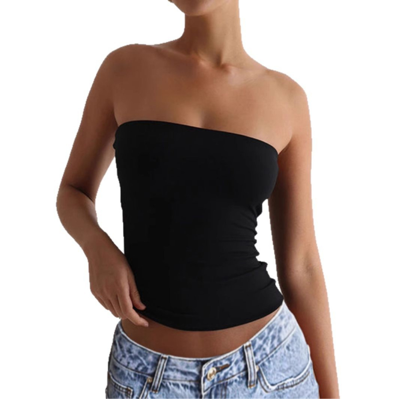 Top tubular pentru femei – Slim fit, fără bretele, poliester 80–90%, vară 2025
