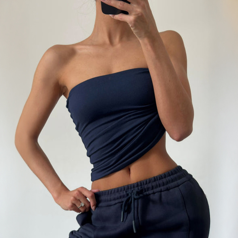 Top tubular pentru femei – Slim fit, fără bretele, poliester 80–90%, vară 2025