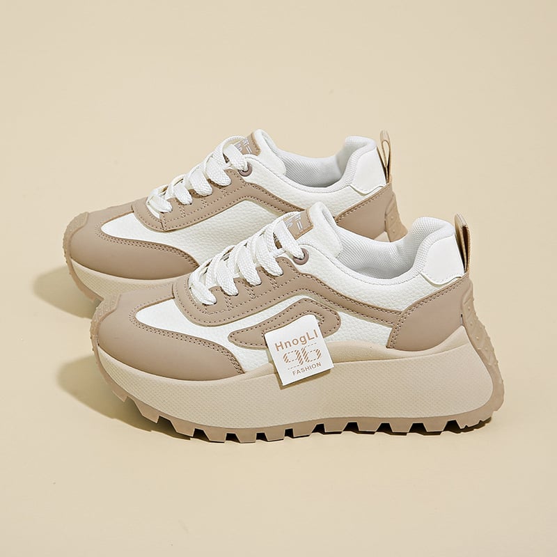 Κλασικά αθλητικά παπούτσια με επάνω μέρος από τεχνητό PU, στρογγυλή μύτη, μεσαίο ύψος φτέρνας 3–5 εκ, σόλα από συμπαγές υλικό, κορδόνια