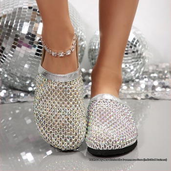 Γυναικείες παντόφλες με κρυστάλλια και PU επάνω, κλειστό δάχτυλο, σόλα καουτσούκ, επίπεδη σόλα, άνοιξη 2025