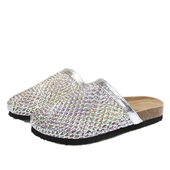 Γυναικείες παντόφλες με κρυστάλλια και PU επάνω, κλειστό δάχτυλο, σόλα καουτσούκ, επίπεδη σόλα, άνοιξη 2025