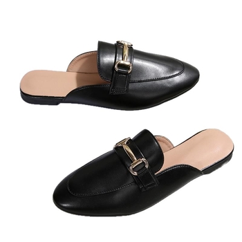 Γυναικεία σανδάλια: στρογγυλή μύτη, χωρίς πίσω, χαμηλό τακούνι, PU επάνω μερος, σόλα από καουτσούκ