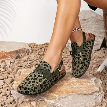 Γυναικείες μούλες με λεοπάρ εκτύπωση, διαπνέουσες και ελαφριές, καουτσούκ άνω μέρος και σόλα, επίπεδη φτέρνα