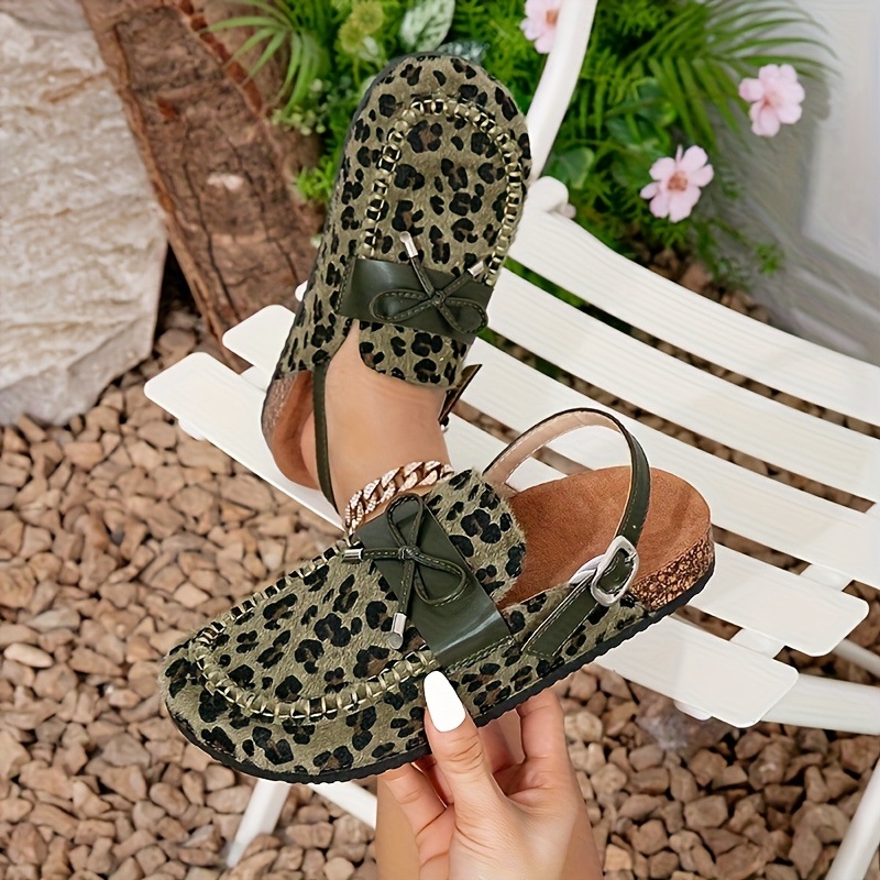 Mule pentru femei, imprimeu leopard, respirabile, ușoare, parte superioară din cauciuc, talpă din cauciuc, toc plat