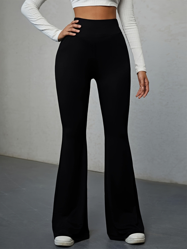 Pantaloni casual pentru femei cu talie înaltă, ușor evazați, elastici; 90–95% poliester, spandex <30%; stil casual japonez-coreean