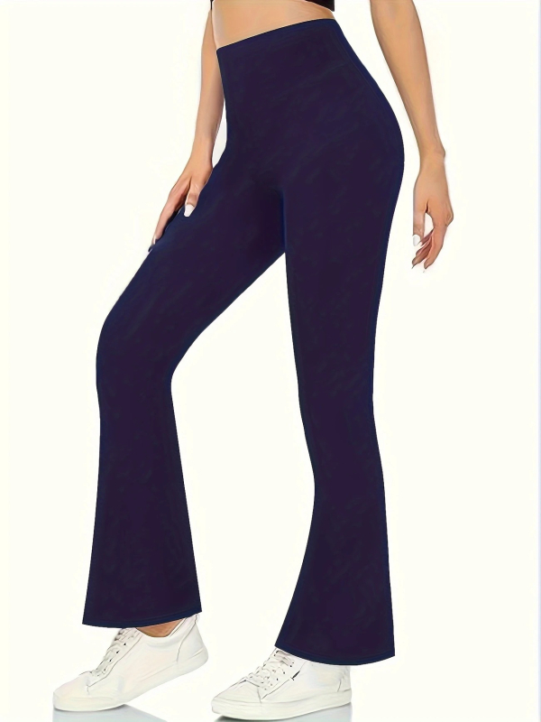 Pantaloni casual pentru femei cu talie înaltă, ușor evazați, elastici; 90–95% poliester, spandex <30%; stil casual japonez-coreean