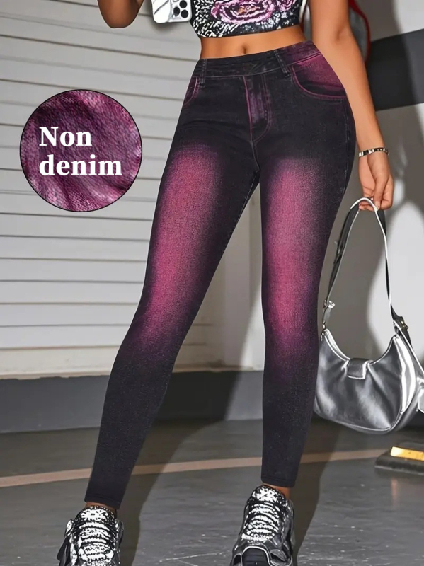 Pantaloni lungi de damă cu imprimeu Milk Silk, modelare corp, poliester, greutate medie 161–180 g/m²