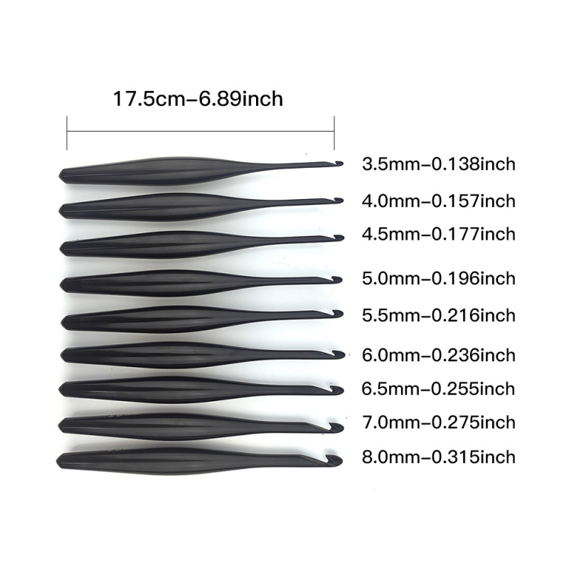 Krošešanas adatu komplekts – 9 gab., ergonomiska koka rokture, oksidēts alumīnijs, roku pulēta virsma