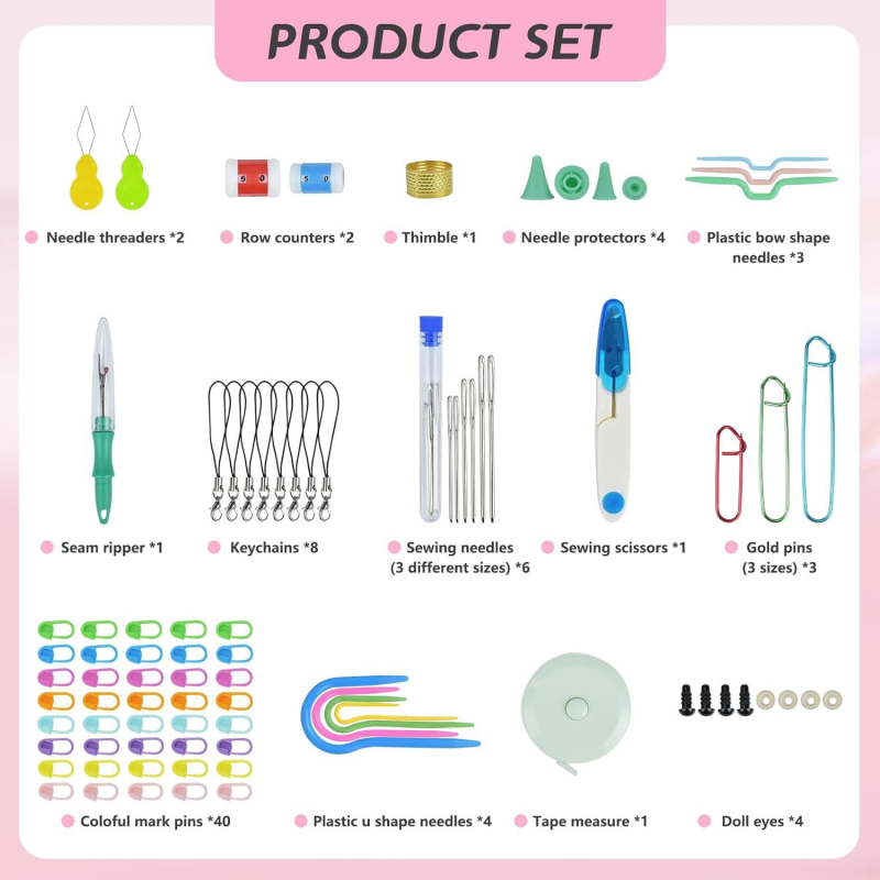 Set de croșetă 169 de piese cu geantă, pentru adulți începători