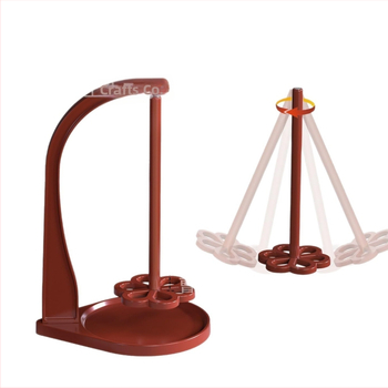 Ξύλινο περιστρεφόμενο στήριγμα κλωστής με αποσπώμενη βάση σε σχήμα λουλουδιού — 3 επίπεδα, επιτραπέζιο για πλέξιμο και ύφανση