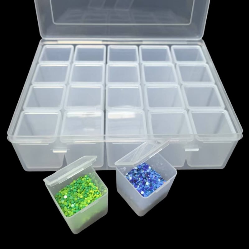 Karoliukų saugojimo dėžutė su skyrikliais, skaidraus polipropilenо, 2 L talpa, sulankstoma su dangteliu