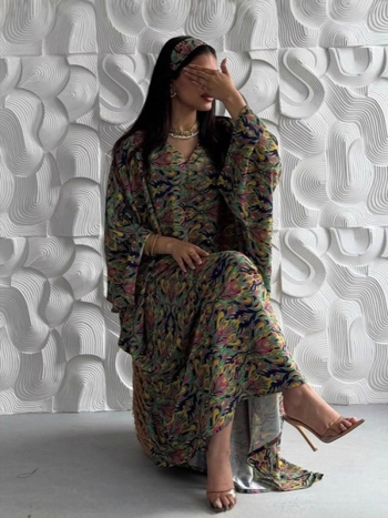 Μακριά ρόμπα με μανίκια batwing, άνετη γραμμή, ύφασμα Spandex, Κωδικός προϊόντος 6067, στερέωση χρώματος ρητίνης