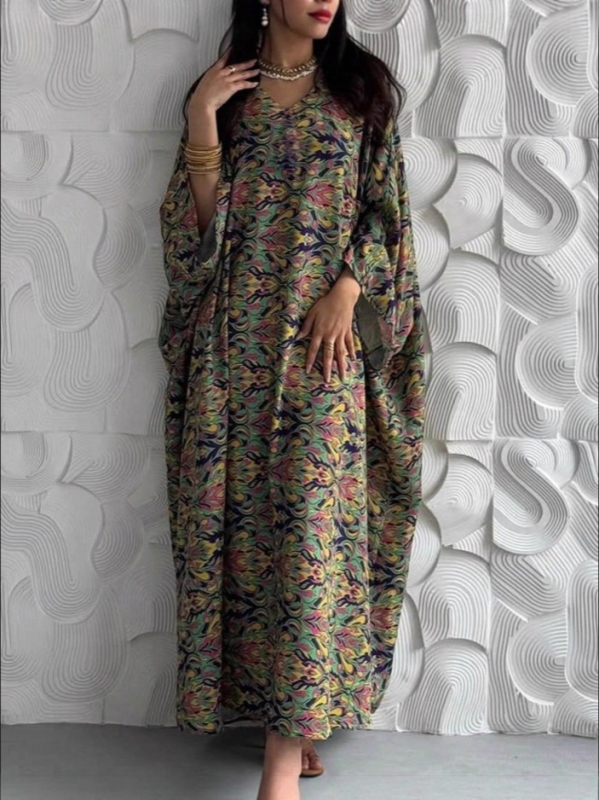 Garā robe ar batwing piedurknēm, brīvs piegriezums, Spandex audums, Preces numurs 6067, Sveķu krāsu fiksācija