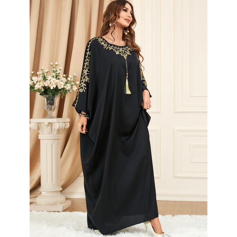 Rochie de mireasă brodată, mâneci batwing, lungă, croială elegantă | Material: nylon 100%