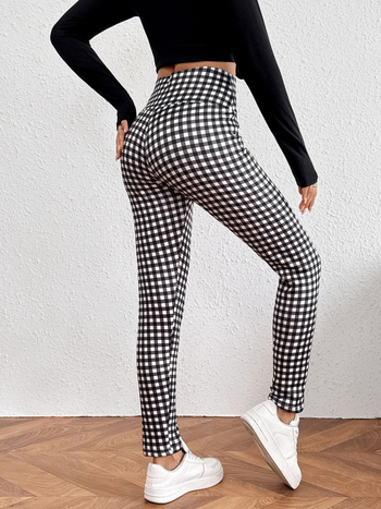 Γυναικείοι κολάν με επένδυση φλις, ψηλή μέση, ριγέ σχέδιο, ζεστό ύφασμα πολυεστέρα-ελαστάν