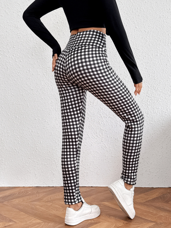 Γυναικείοι κολάν με επένδυση φλις, ψηλή μέση, ριγέ σχέδιο, ζεστό ύφασμα πολυεστέρα-ελαστάν