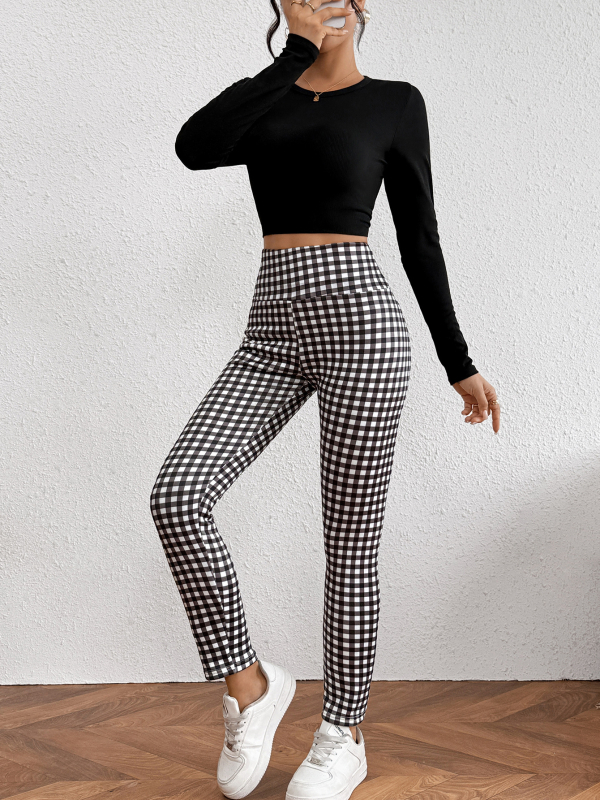 Γυναικείοι κολάν με επένδυση φλις, ψηλή μέση, ριγέ σχέδιο, ζεστό ύφασμα πολυεστέρα-ελαστάν