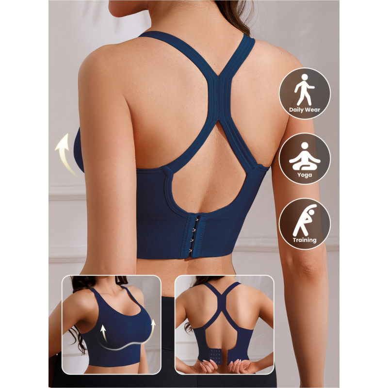 Moterų sportinė liemenėlė su nugaros dizainu, išimamomis pagalvėlėmis, kvėpuojanti ir plieno žiedas