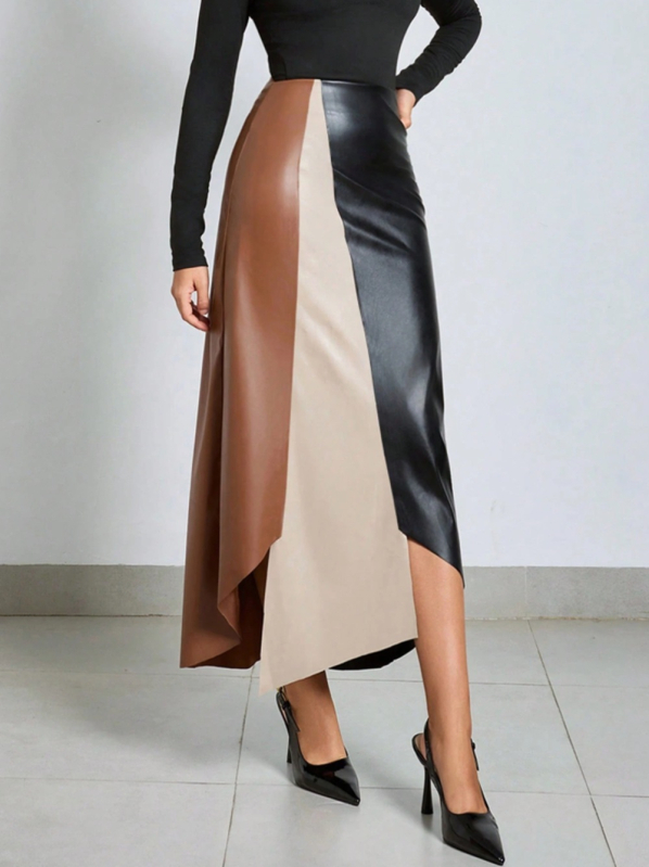 Bodycon midi sijonas iš poliesterio/PU mišinio, lengvas elastumas, Europos ir Amerikos stilius