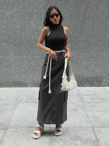 Пола с А-образна форма, миди дължина, работен стил, полиестер 95%+, спандекс <30%, уличен хипстър