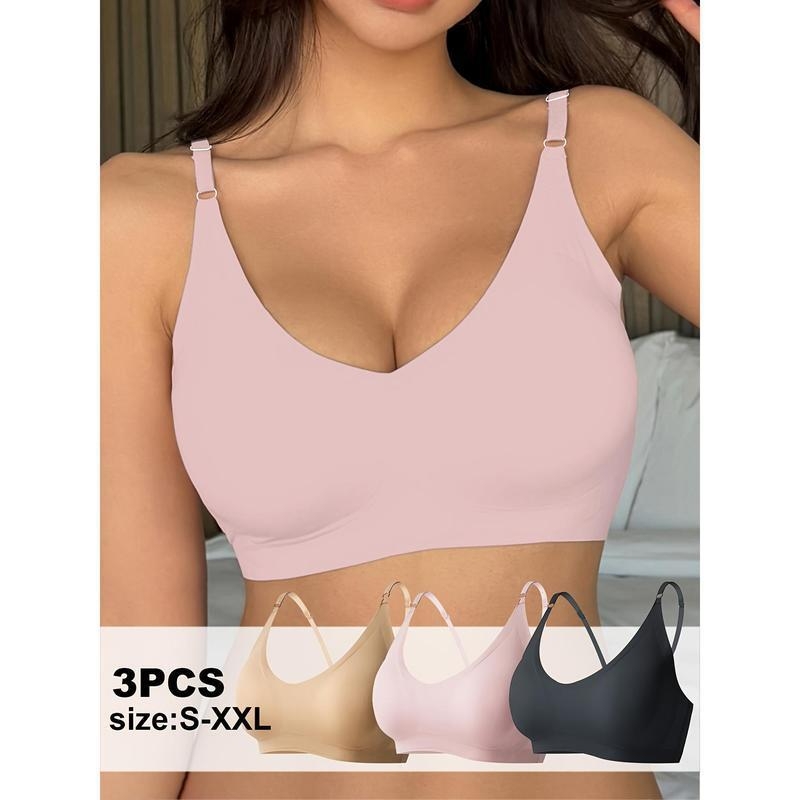 3 dalių liemenėlės komplektas be siūlių belaidis su trikampio taurėmis, vidutiniškai formuoti taurės, spandekso įdaila