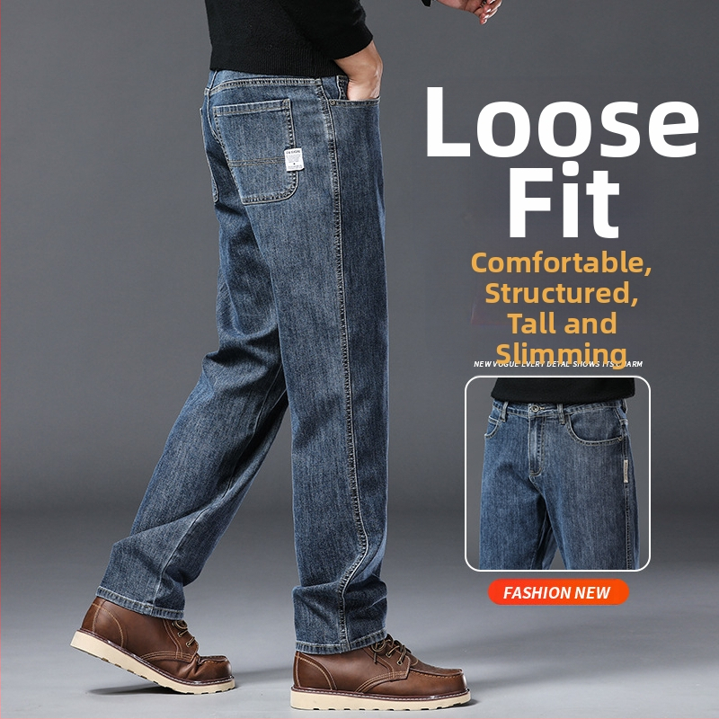 Jeanși pentru bărbați — croială dreaptă, talie medie, amestec bumbac-poliester cu 66,2% bumbac, 32,3% poliester, 1,5% spandex; fermoar, buzunare multiple, pantaloni lungi casual