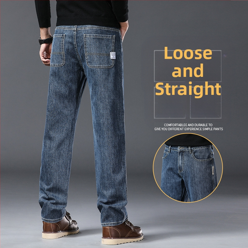 Pánske džínsy — rovný strih, stredný pás, bavlneno-polyesterová zmes 66,2% bavlna, 32,3% polyester, 1,5% elastan; zips, viaceré vrecká, dlhé nohavice