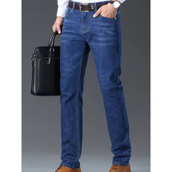 Мъжки дънки - прав крак, свободна кройка, подплатени с флис, измит деним, леко разтягане, закопчаване с връзки, четирисезонни