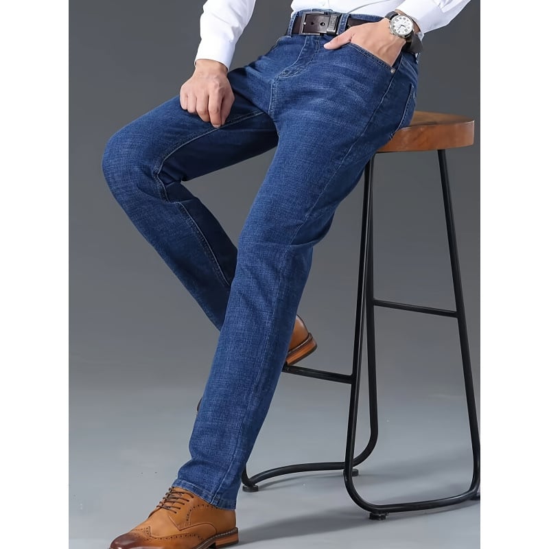 Vīriešu džinsi - taisns piegriezums, brīva silueta, fleece oderes, maiga elastība, šņorēšanas aizdare, piemēroti visām sezonām